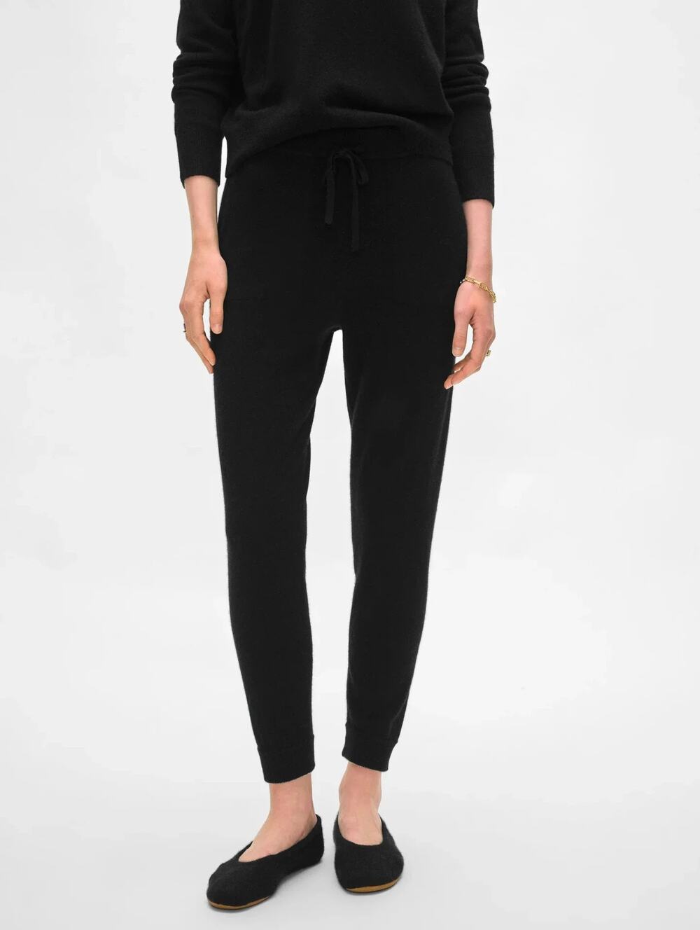 NWT White + Warren 100% Cashmere Cropped Joggers Pants Size L Black #1B609